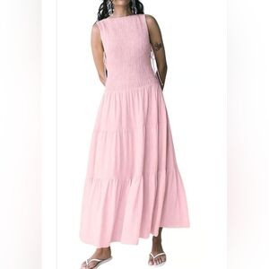 Free People XS Maxi Smocked Top Dress. Pink Color